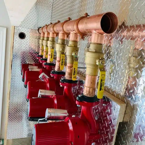 a row of red pipes