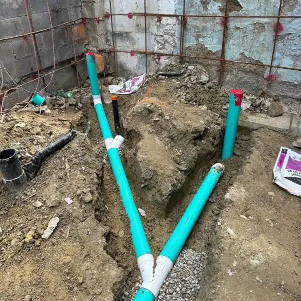 Main sewer & Main water line 8 a hole in the ground with pipes